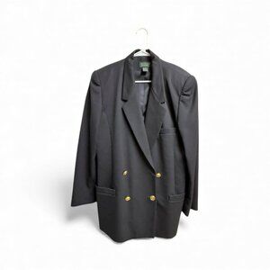 Alcott & Andrews 100% Wool Blazer Black Size 12 Double Breasted Gold Buttons VTG